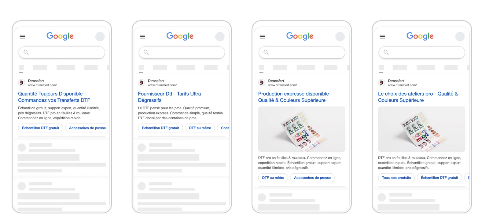 Exemples d'annonces Google Ads pour Dtransfert
