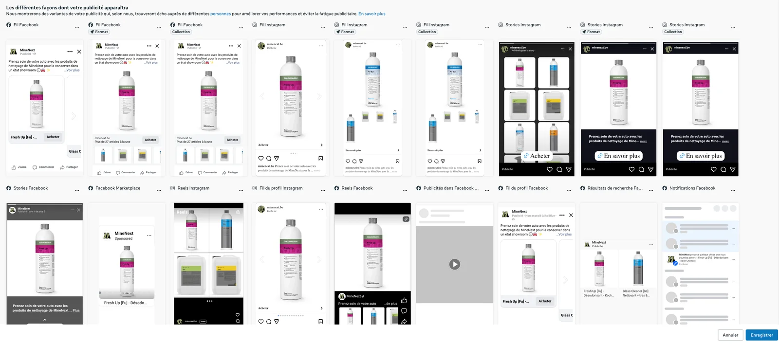 Aperçu des placements Meta pour MineNext