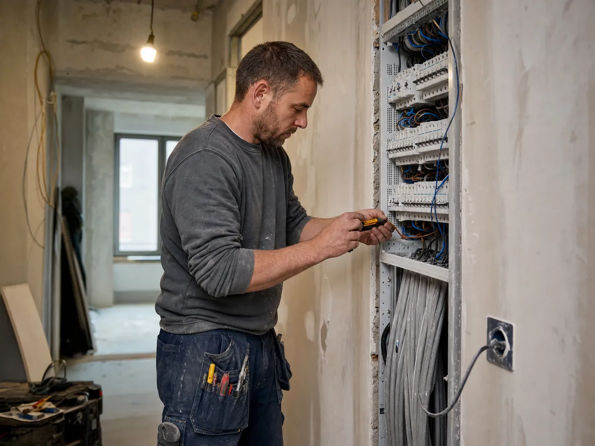Électricien sur chantier, illustration du secteur électriciens