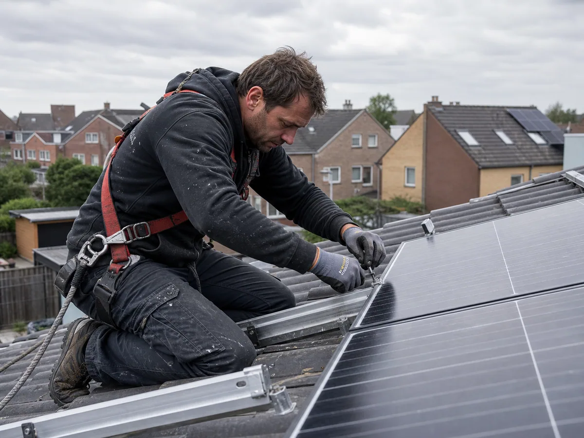 Installation de panneaux solaires, illustration du secteur photovoltaïque