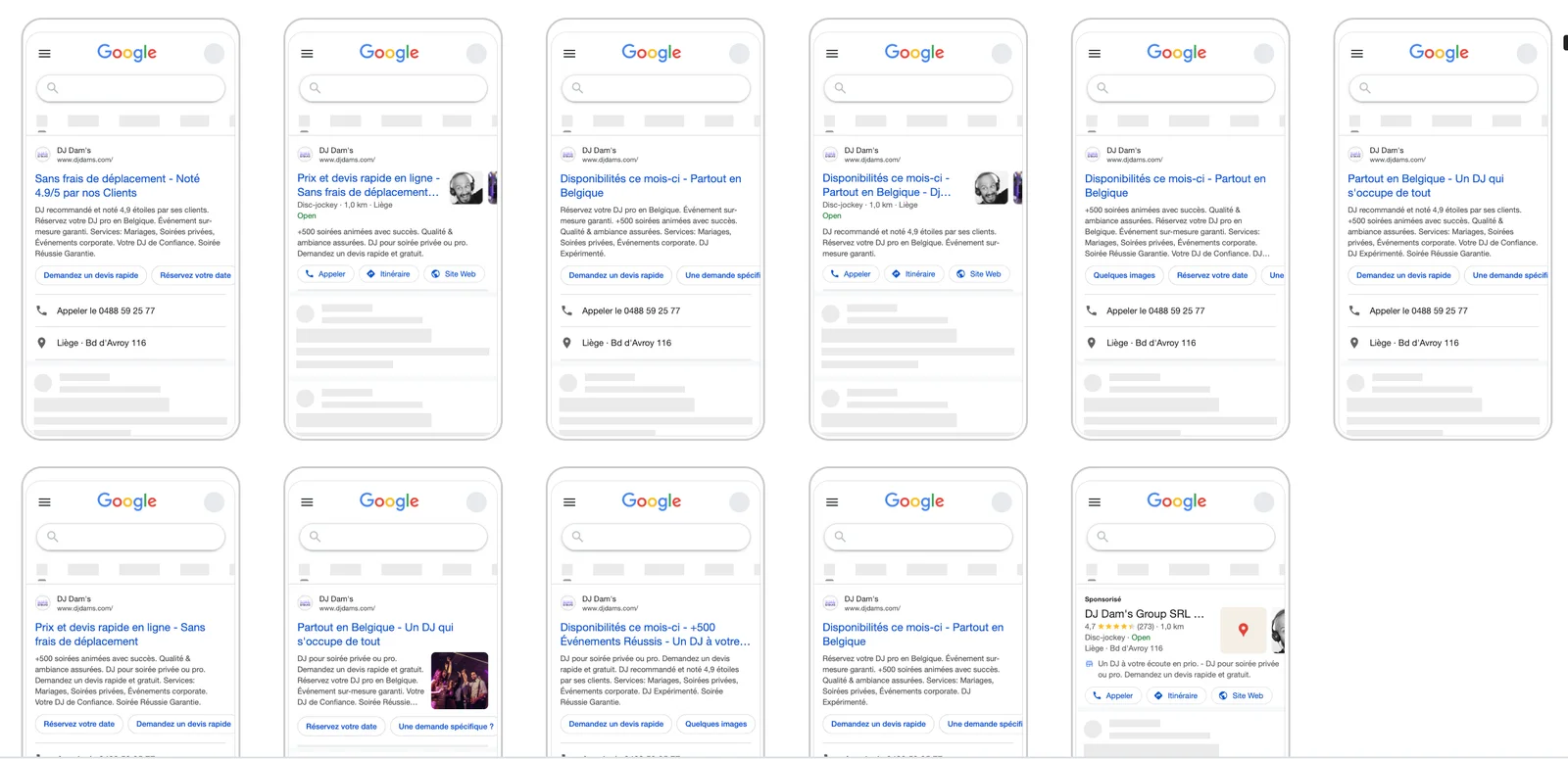 Exemples d'annonces Google Ads pour DJ Dam's