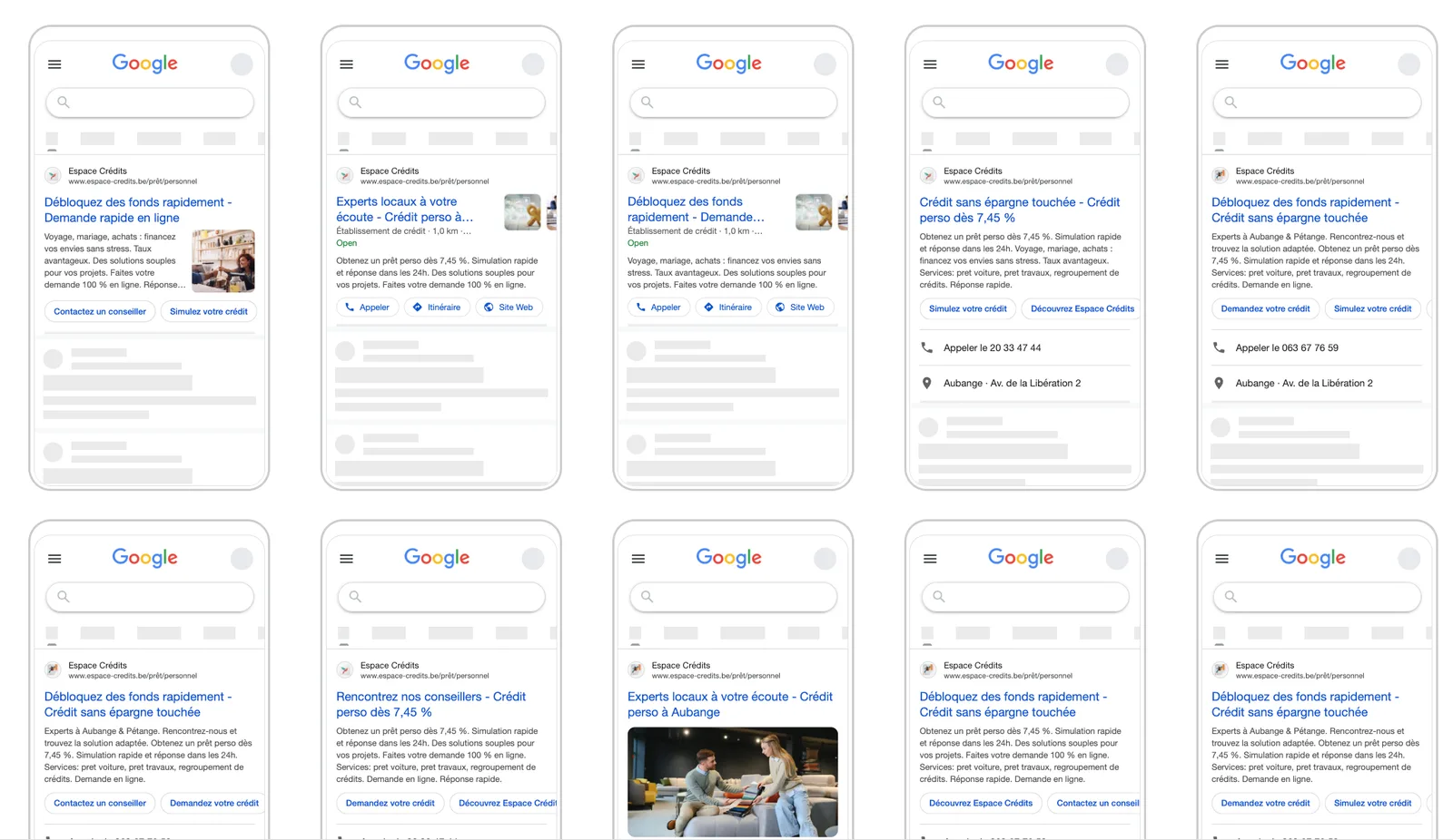 Exemples d'annonces Google Ads pour Espace Crédits