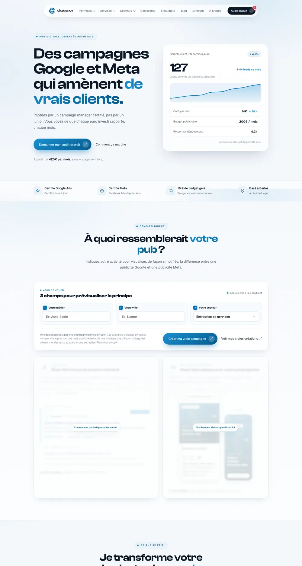 Site ckagency.be sur ordinateur