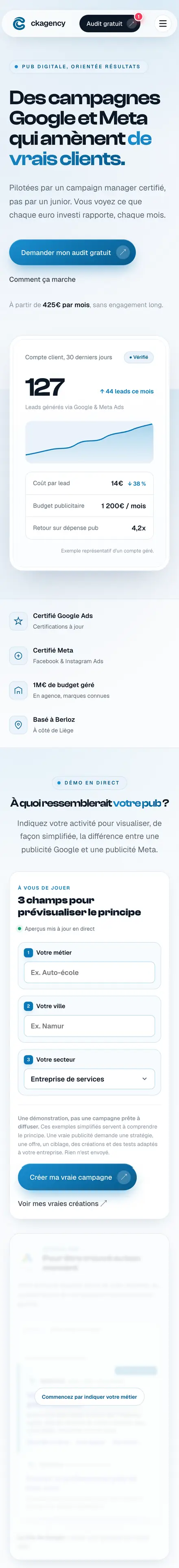 Site ckagency.be sur téléphone